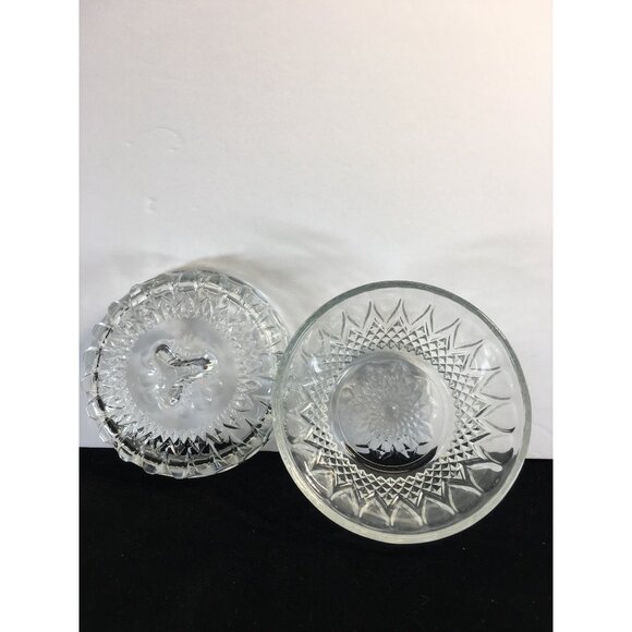 Vintage Reims France Pressed Glass Sugar Candy Dish Bowl with Lid - Picture 3 of 7